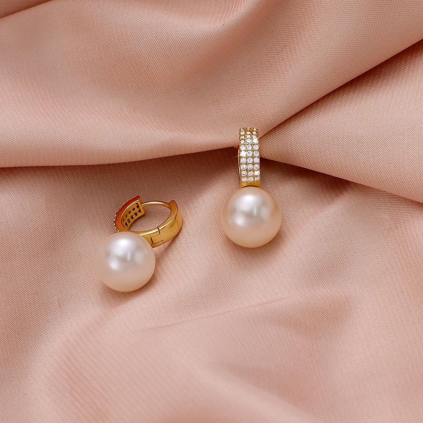 Pearl Earrings for Women 14K Gold Plated Hypoallergenic Pearl Earrings 5A Cubic Zirconia Dangle Earrings Elegant Jewelry (6-Gold)