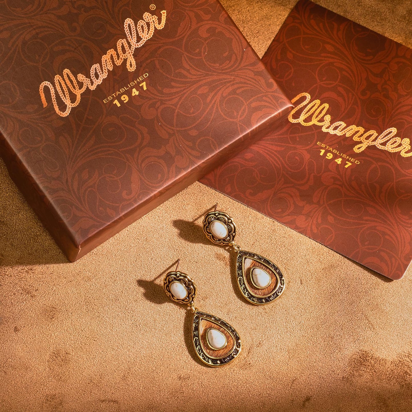 Wrangler Western TearDrop Dangle Earrings for Women Country Statement Genuine Horsehair Turquoise Vintage Cowgirl Cowboy Jewelry (Gold-White)
