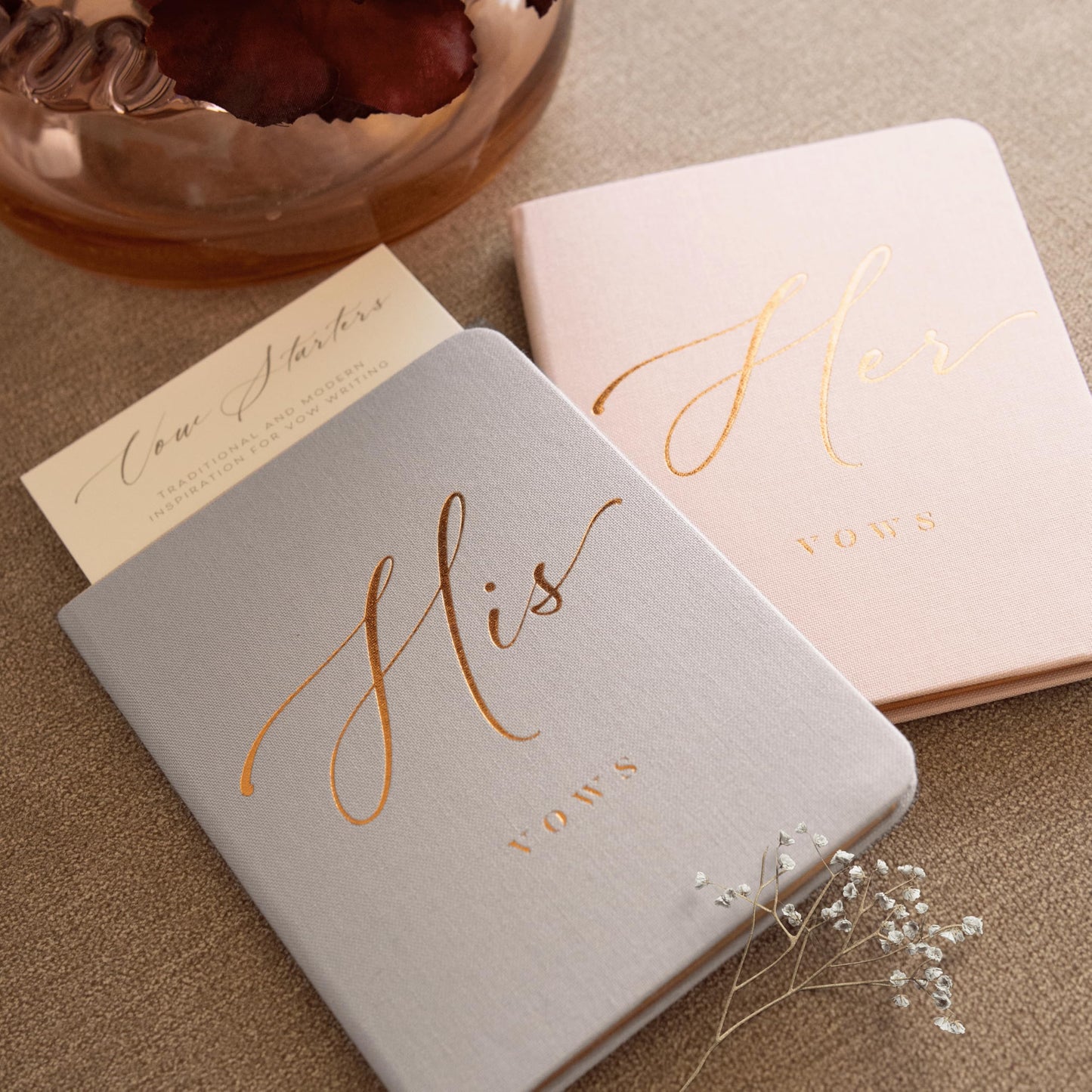 ARTESORI Vow Books His and Hers - Linen Wedding Vow Books Perfect as Bride & Groom Gifts, Wedding Registry Ideas - His & Hers Gifts Wedding Vow Book - Wedding Essentials & Accessories [Blush & Grey]