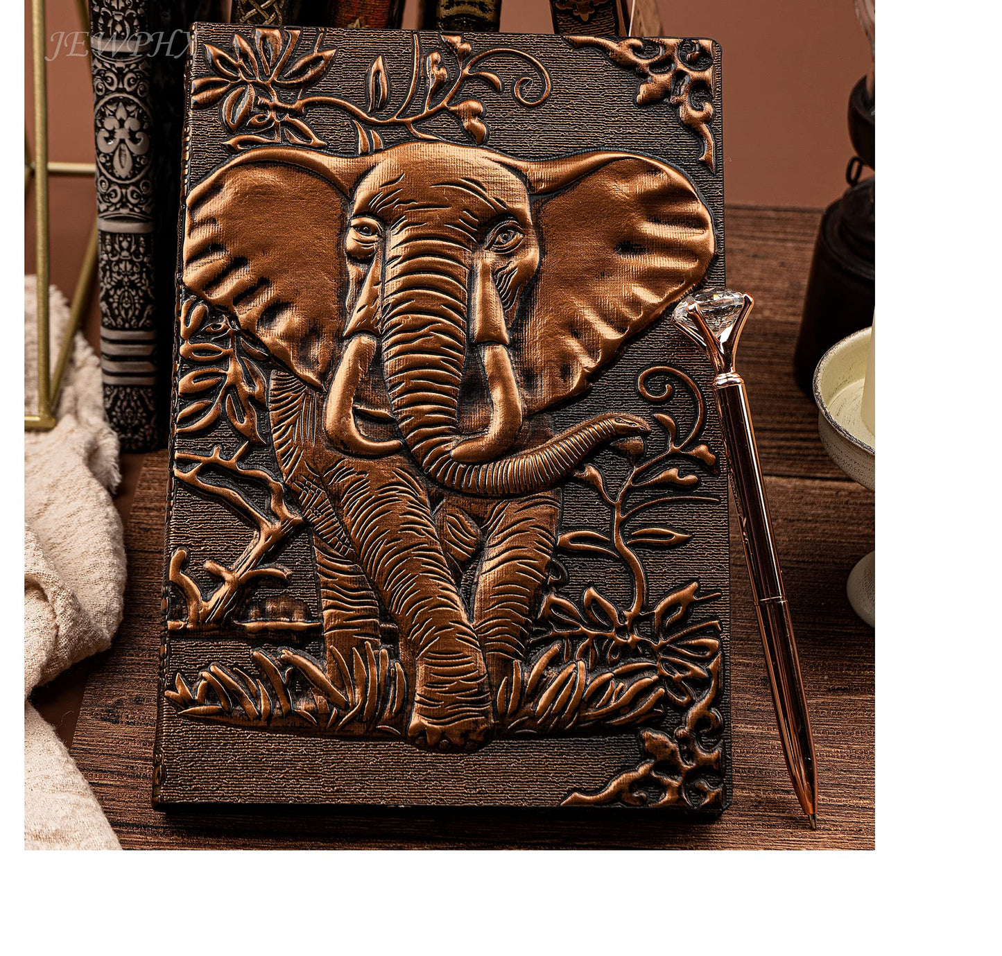 3D Elephant Vintage Leather Journal Writing Notebook with Pen Set,Antique Handmade Leather Daily Notepad Sketchbook,Travel Diary&Notebooks to Write in,Elephant Journal Gift for Men Women