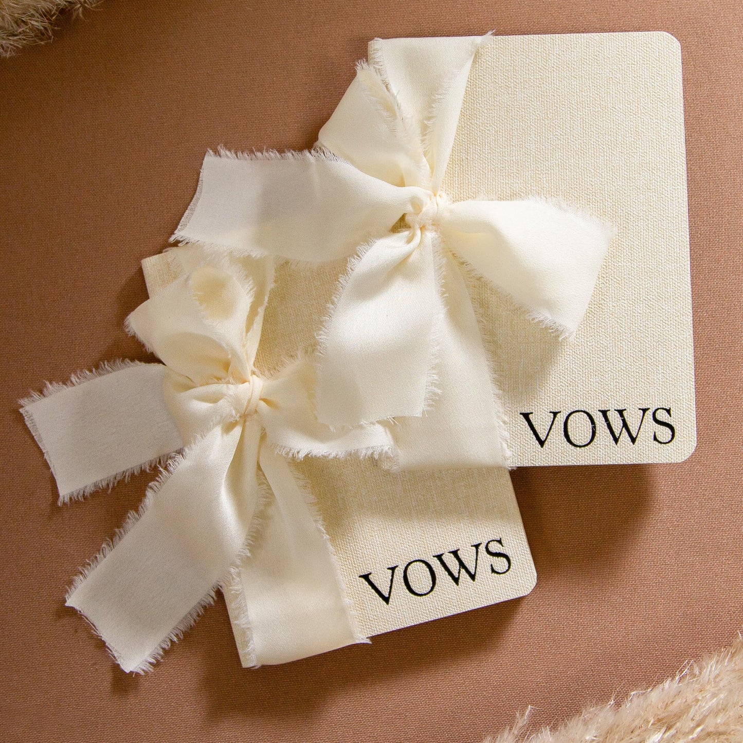 Modern Album Designs Cream Embossed Slim Vow Books w/Ribbon (Set of 2) - 5.625 x 4 Minimalist Pocket Sized Wedding Ceremony Vow Renewal Speech Notebook Journal