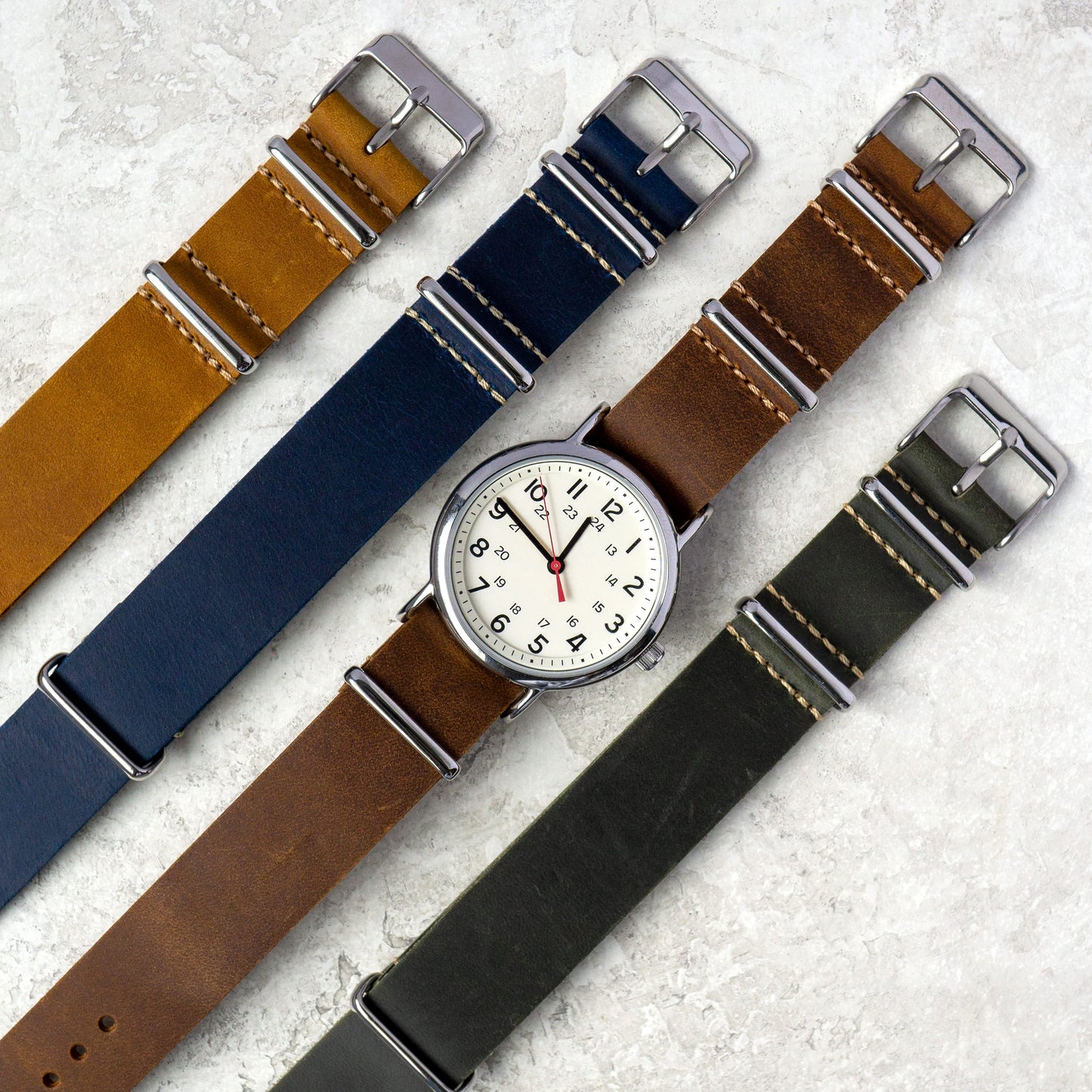 Benchmark Basics Leather Watch Band - Crazy Horse Oiled Leather One-Piece Watch Straps for Men & Women - Choice of Color & Width - 18mm, 20mm, 22mm or 24mm (22mm, Navy Blue PVD)