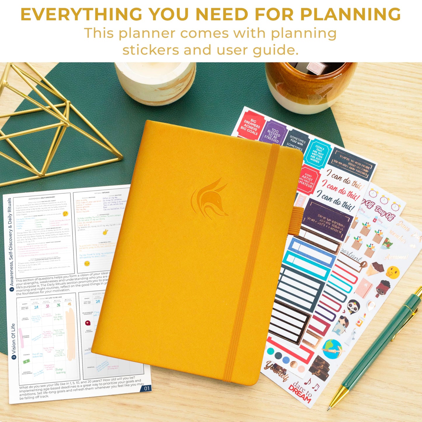Clever Fox Planner Schedule – Undated Weekly & Monthly Life Planner with Time Slots, Appointment Book & Daily Organizer, A5 (Yellow)