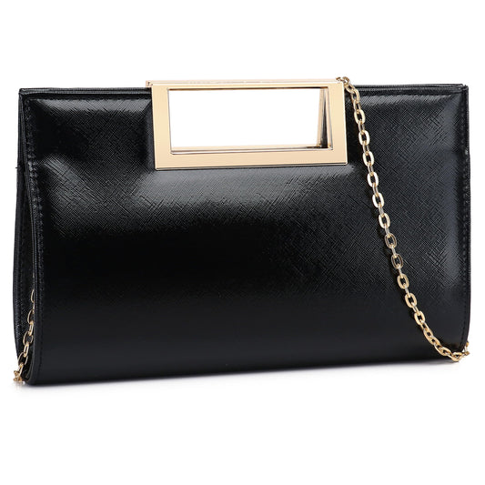 Gurina Evening Clutch Purses for Women Formal Party Clutch Bags Cocktail Prom Fashion PU Leather Shoulder Handbags (BO62 Black)