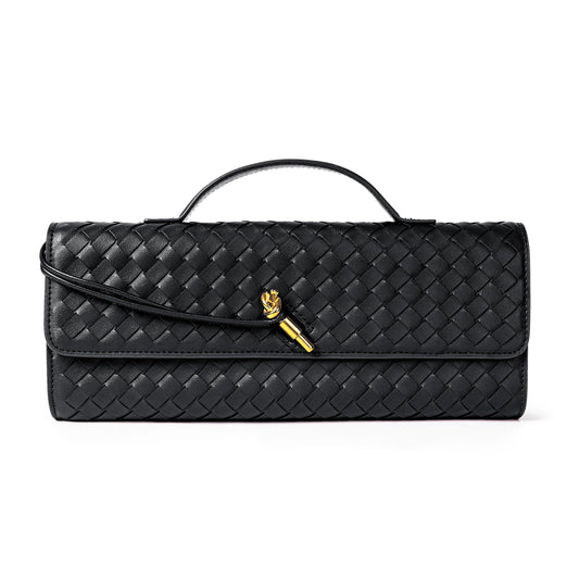 Joryin Woven Purse for Women Evening Clutch Woven Leather Handbags Crossbody Bag Purse Formal Evening Bag, Black
