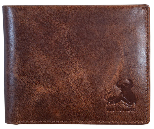 BULL GUARD Mens RFID Blocking Bifold Wallet Soft Genuine Leather Brown Western | Secure and Durable Extra Capacity Billfold with 11 Credit Cards, Flip Up ID