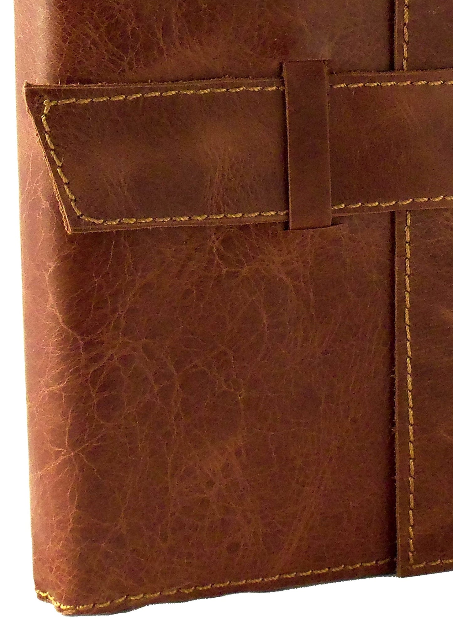 Distressed Leather Refillable Travel Journal with Handmade Paper - 6 x 8" Sketchbook Notebook - Saddle Brown
