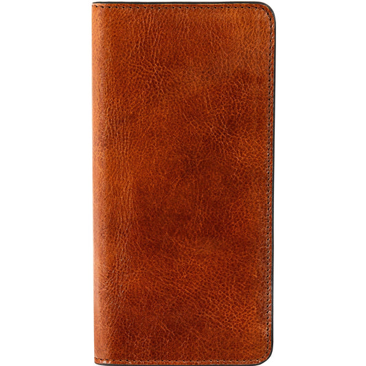 Time Resistance Long Leather Wallet - Bifold Mens Suit Leather Wallet - Checkbook Wallet - Tall Billfold Card Wallet - Slim Wallet Made in Italy (Cognac Brown)