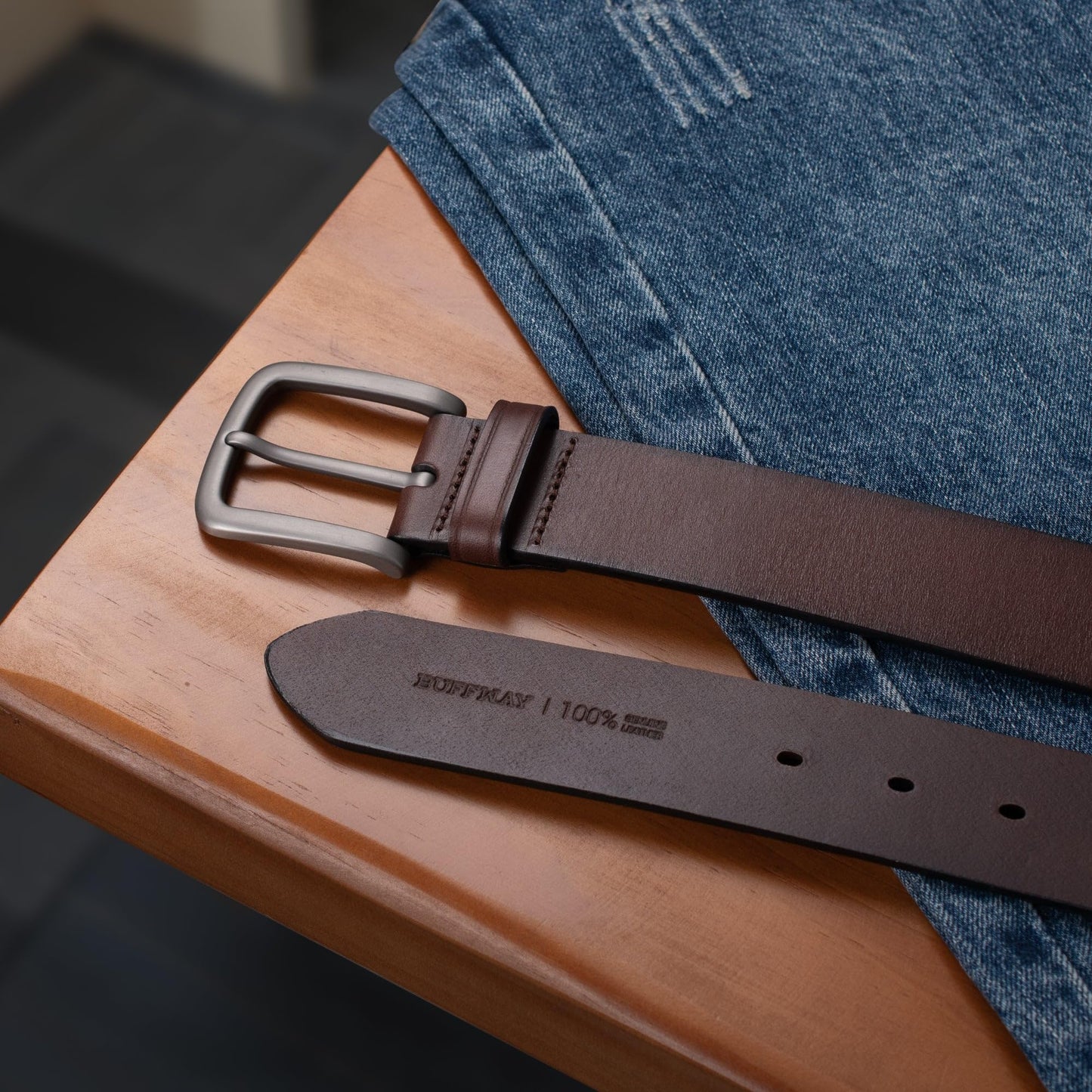 Buffway Men's Leather Belt,1.5" Handcrafted Top-Grain Leather – Durable,Comfortable,Suitable for Everyday Formal & Casual Wear - Size 52" Brown