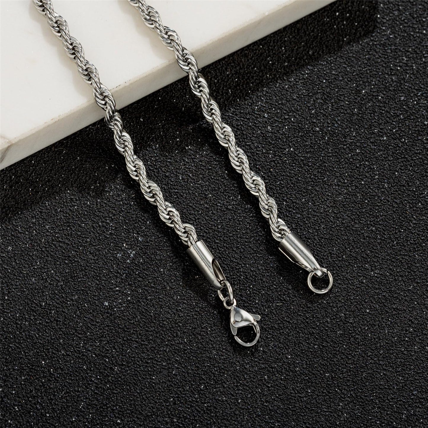 yipima Stainless Steel Rope Link Chain Bracelet for Women Men, Silver Tone / 14K gold Plated 3/4/5/6mm wide Rope Chain Bracelets, 7.5" or 8.3" (stainless steel-3mm, 7.5)