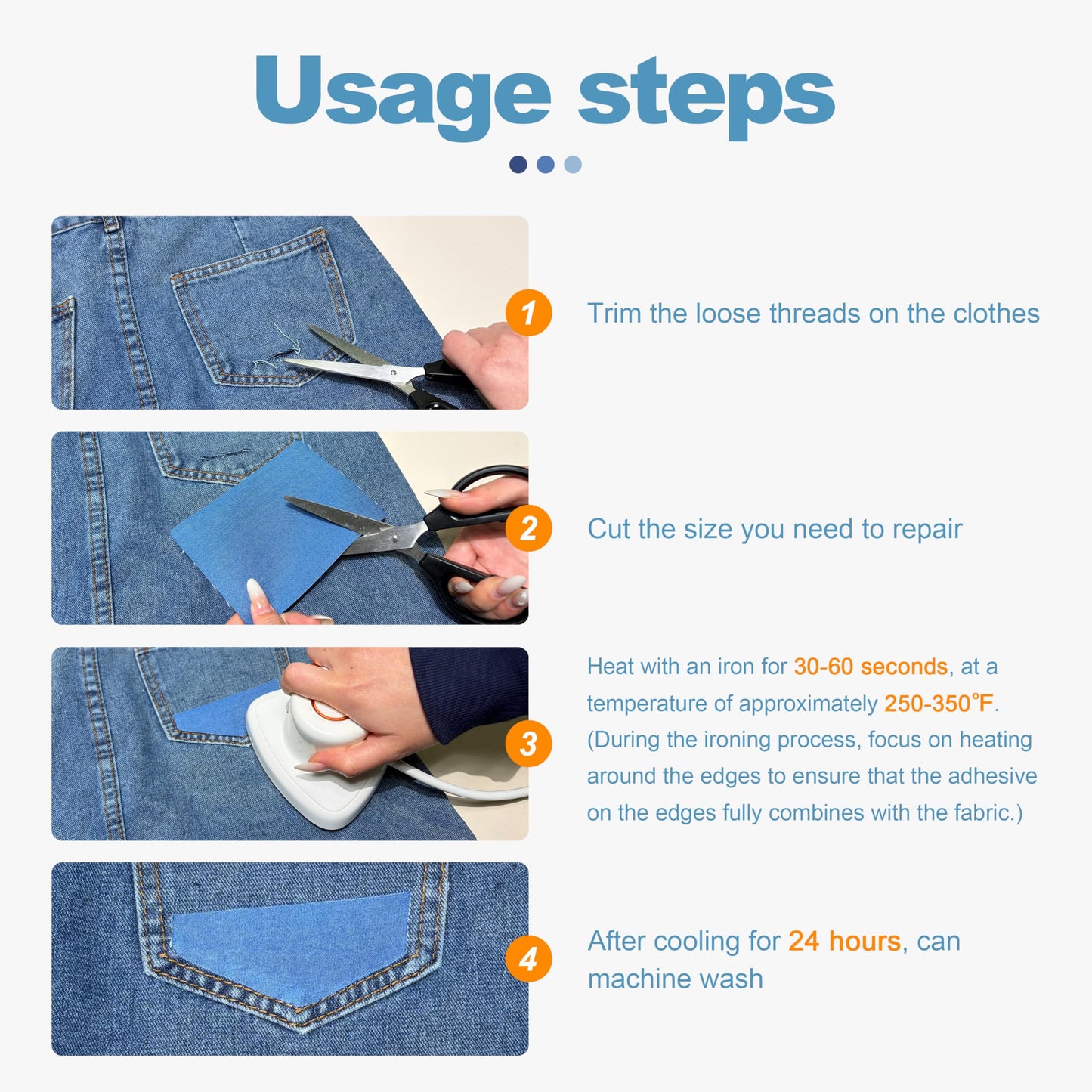 Iron on Patches for Jeans Kit, 5 Rolls Patches for Jeans, Iron on Denim Patches for Inside Jeans, Clothing, Denim, Knee, Pants 4 * 20inch (Five Color)