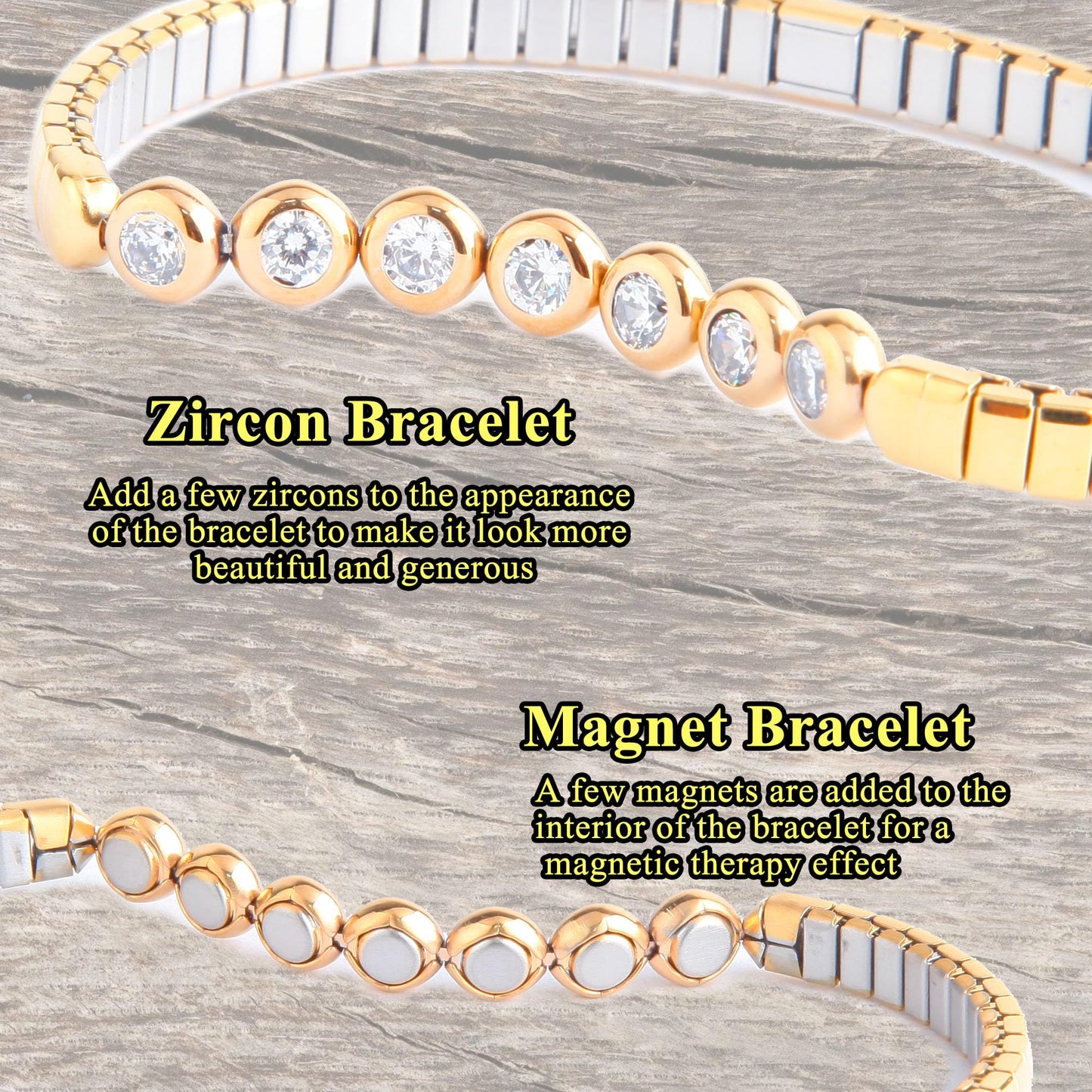 KYOSI Magnetic Bracelet for Women Energy Balance Stainless Steel Bracelet Magnet jewelry Stretches Elastic Small Bracelet Mothers Gifts (Silver+Gold)