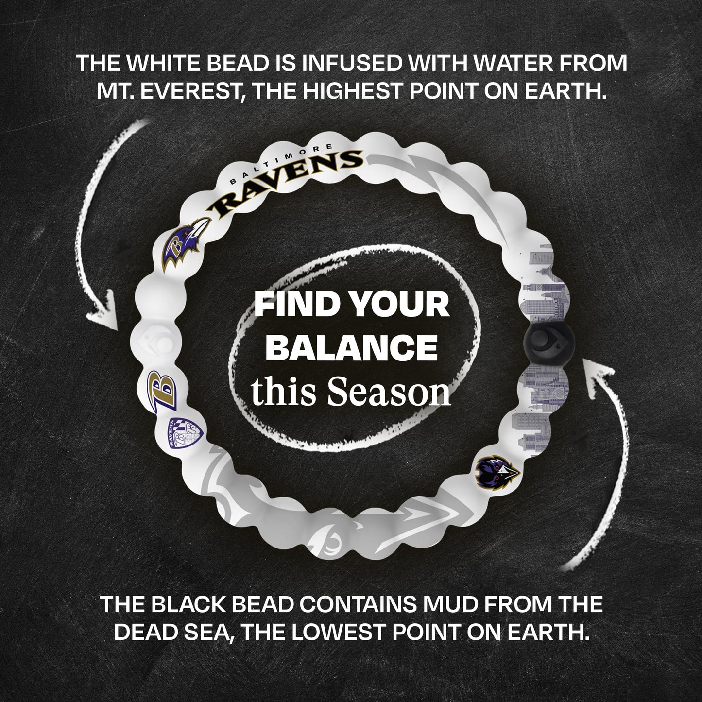 Lokai NFL Football Collection Silicone Beaded Bracelet, Baltimore Ravens Home Field (Medium) - Beaded Bracelet for Women & Men, Silicone Jewelry Bracelet Slides-On for Comfortable Fit