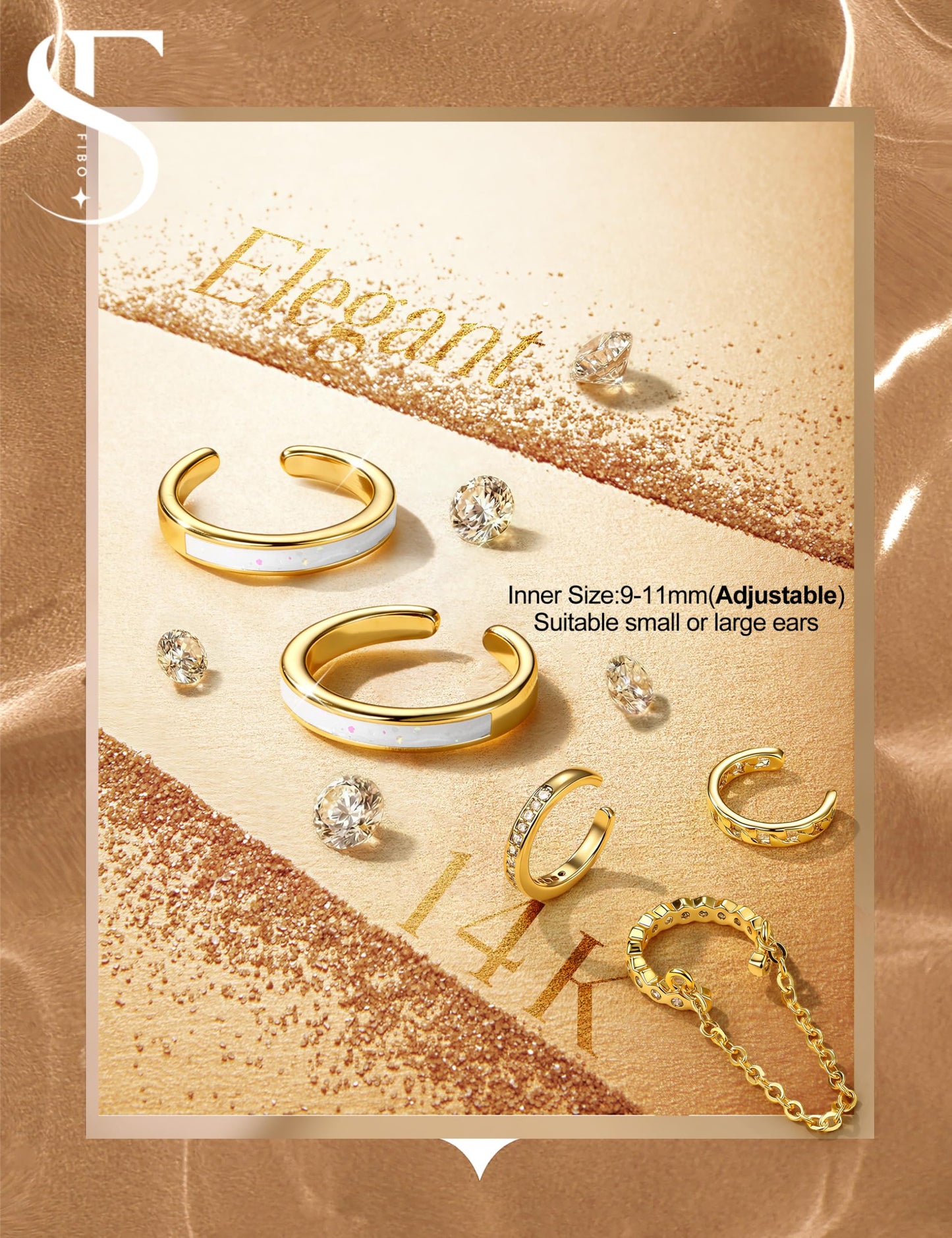 4 Pairs Ear Cuffs Non Piercing - 14K Gold Plated Ear Cuffs Earrings for Women Trendy Ear Cuff for Non Pierced Ears Clip On Carrtilage Earring Lightweight Adjustable Fake Earrings Set Trendy