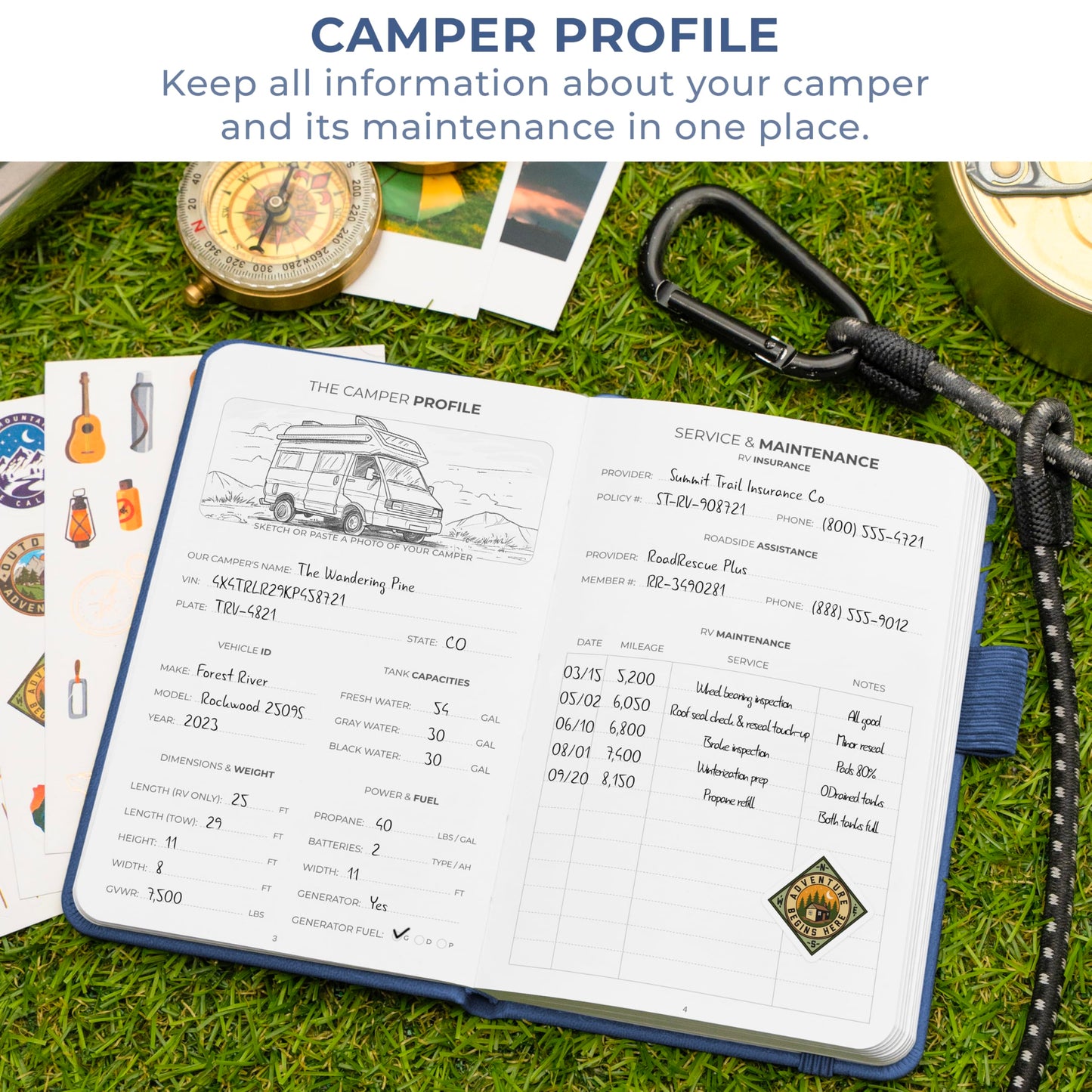 Clever Fox Camping Journal Pocket – Camping Log Book & Outdoor Adventure Journal – RV Travel Log Book – Gifts, Accessories & RV Essentials for Travel Trailers, 14 Trips, 3.7x5.7” (Mystic Blue)