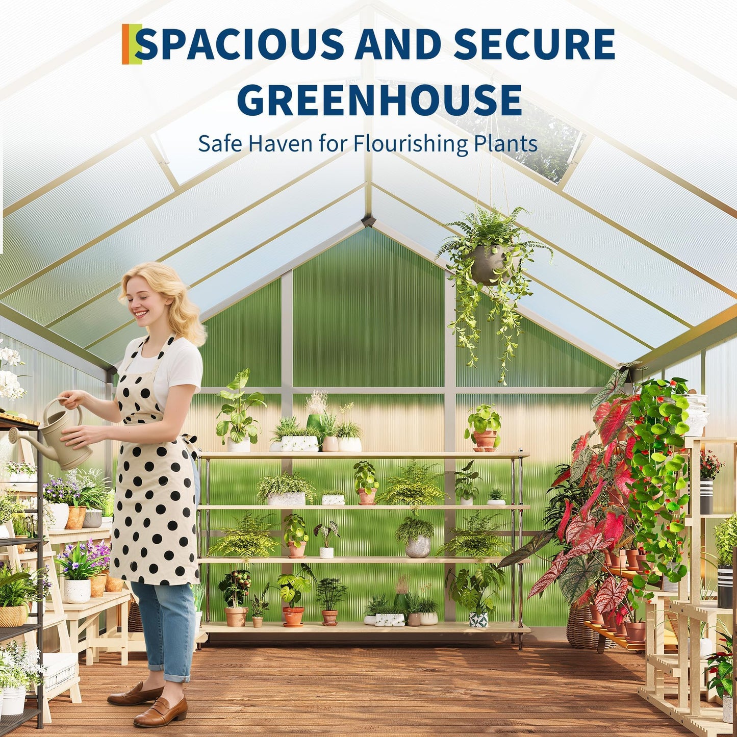 8x12 FT Greenhouse for Outdoors, Polycarbonate Greenhouse with Roof Vent, Ground Nails, Lockable Push Door, Aluminum Large Walk-in Green House for Outside Garden Backyard, Patio, Lawn, Silver