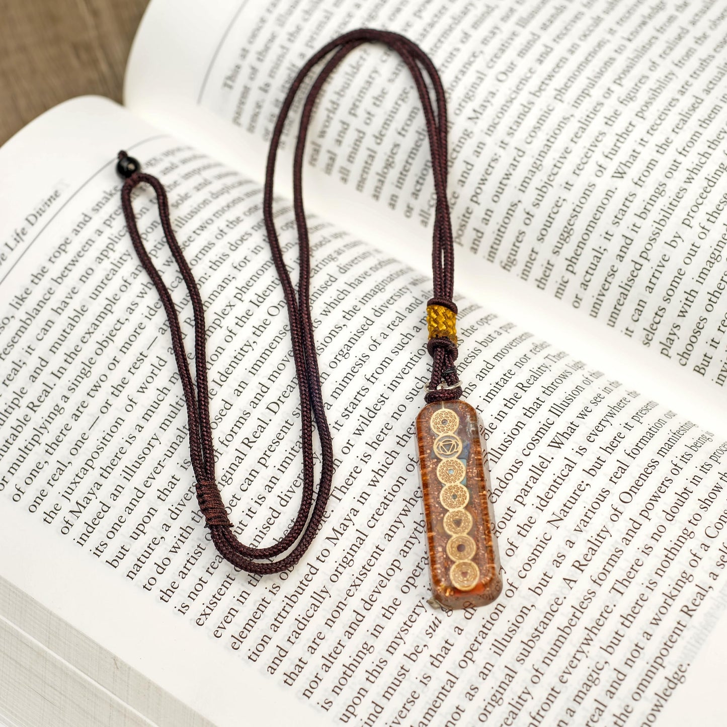 Orgonite Crystal Seven Chakra Pipe Pendant - Handmade Orgone Chakra Symbol Gemstone Necklace for Spiritual Healing, Meditation, Reiki, Gift for Men and Women