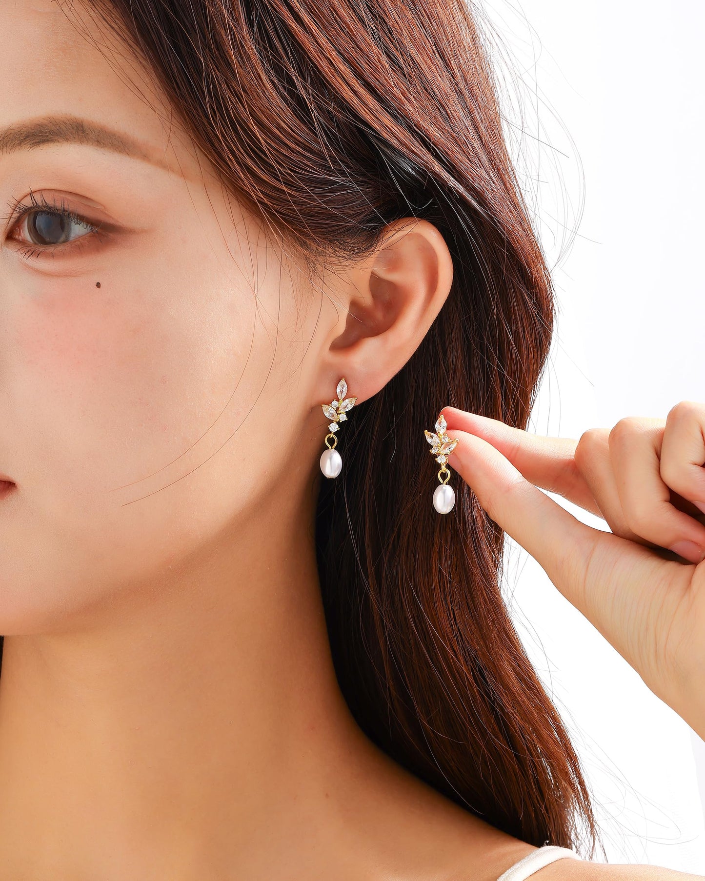 Pearl Earrings for Women, 14k Gold Plated Trendy Pearl Diamond Earrings Bridal Shower Gifts Wedding jewelry for Women