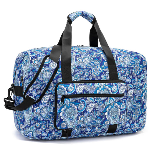 F.FETIVIN Weekender Bag Carry On Travel Duffle Bag Medium Overnight Bag for Women (Blue Paisley)