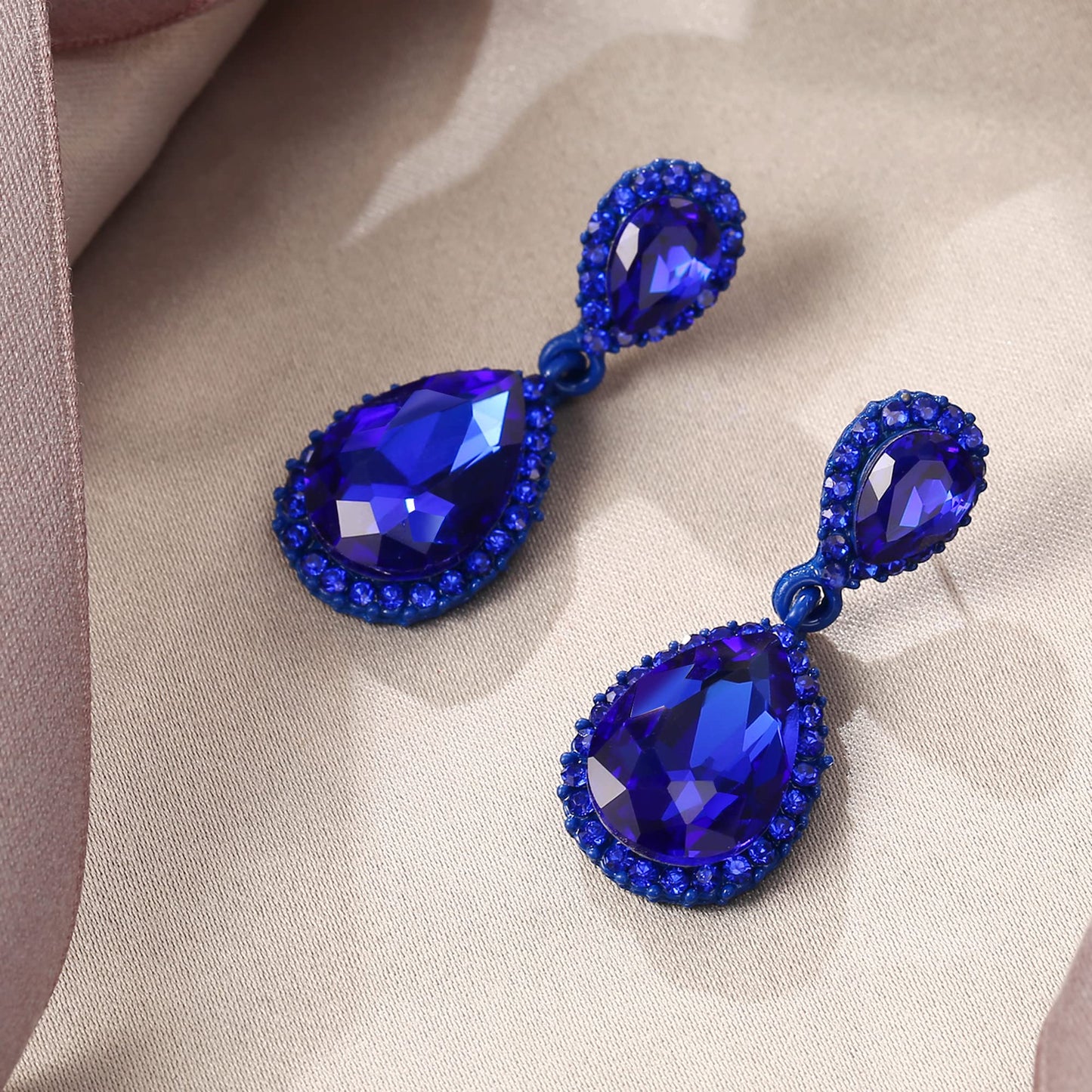 EVER FAITH Women's Austrian Crystal Dangle Earrings, Elegant Party Prom Waterdrop Pierced Earrings Blue Blue-Tone