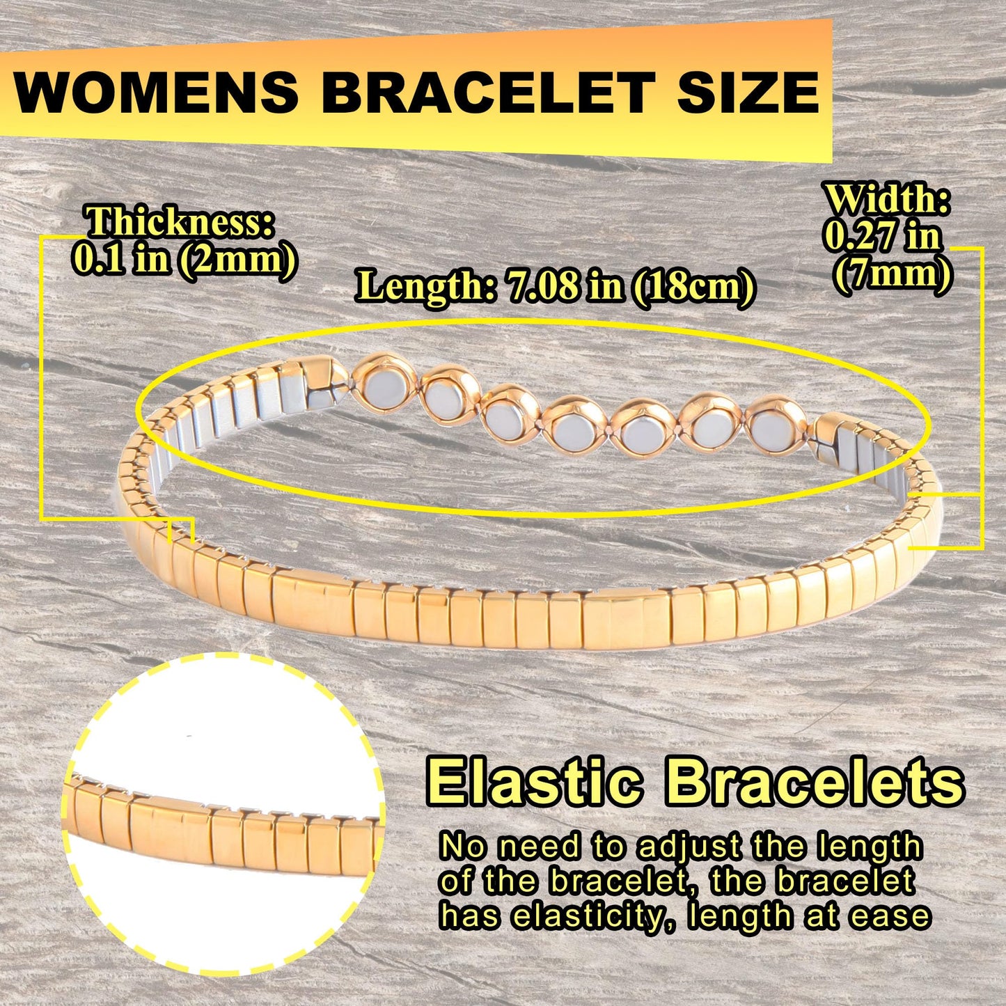 KYOSI Magnetic Bracelet for Women Energy Balance Stainless Steel Bracelet Magnet jewelry Stretches Elastic Small Bracelet Mothers Gifts (Silver+Gold)