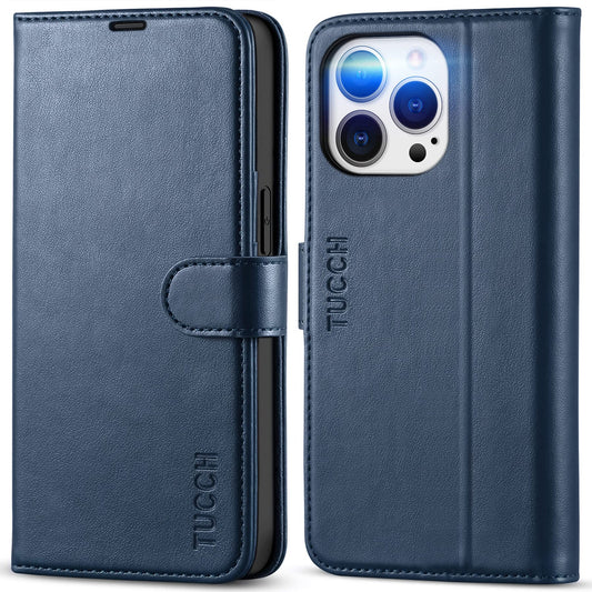TUCCH Wallet Case for iPhone 13 Pro, [RFID Blocking] PU Leather Stand Folio Magnetic Card Slot Flip Cover with [TPU Protective Interior Case] Compatible with iPhone 13 Pro 6.1", Dark Blue