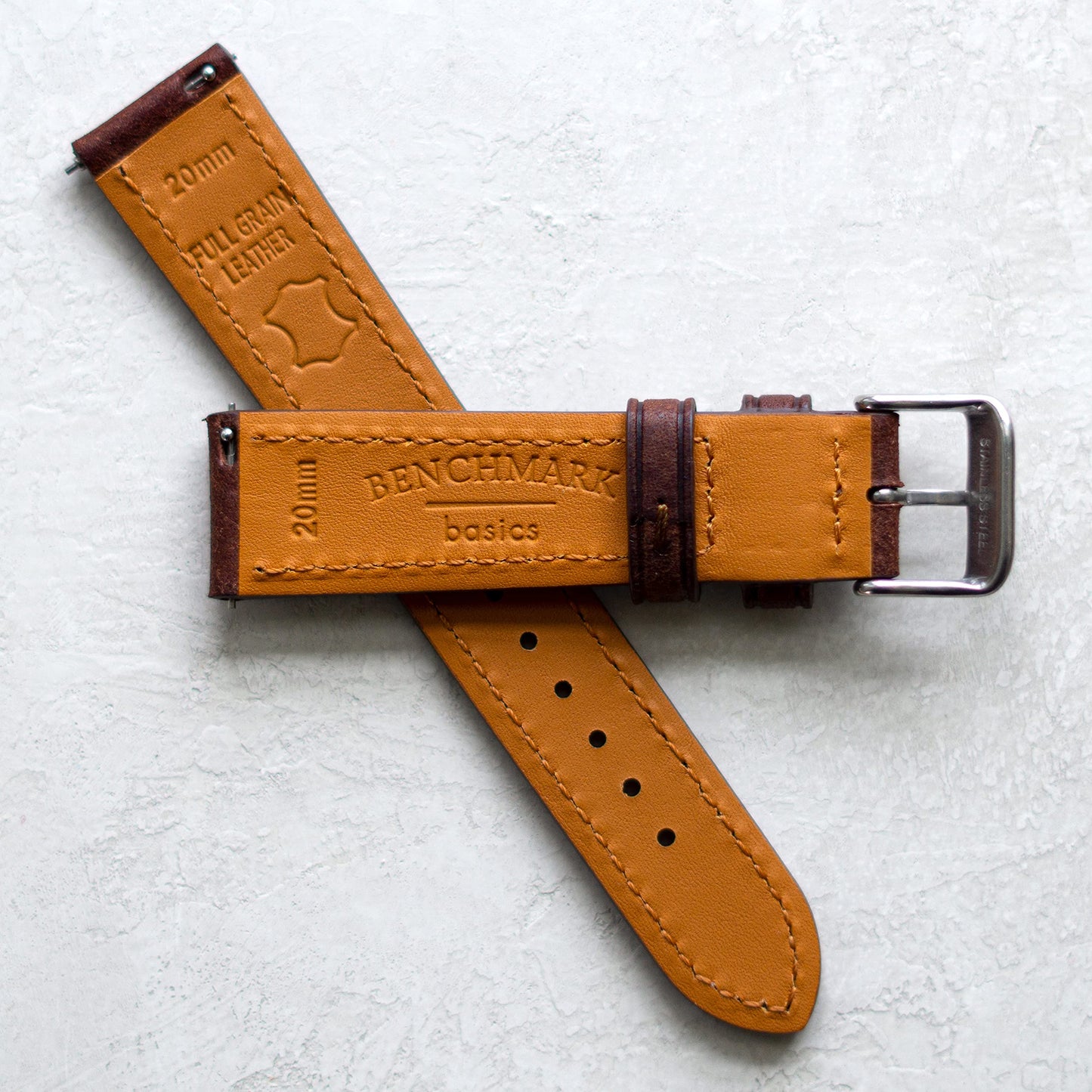 Benchmark Quick Release Leather Watch Band - Premium Italian Full Grain Leather Watch Straps for Men & Women (Dark Brown, 22mm)