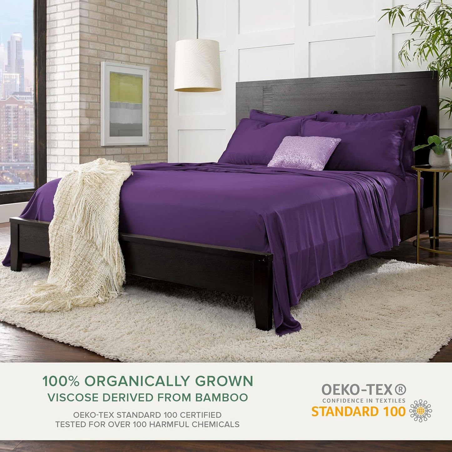 Pure Bamboo Twin Sheet Set - 100% Organic Viscose, Luxuriously Soft & Cooling, Double Stitching | Purple