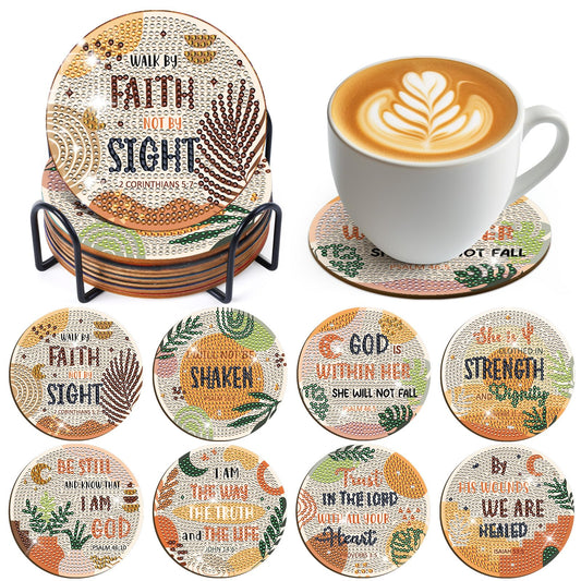 Christian Diamond Art Coasters - 8 Pcs Religious Diamond Painting Coasters Kit for Adult, Bohemian 3D Rhinestone Gem Art DIY Craft Kit for Women