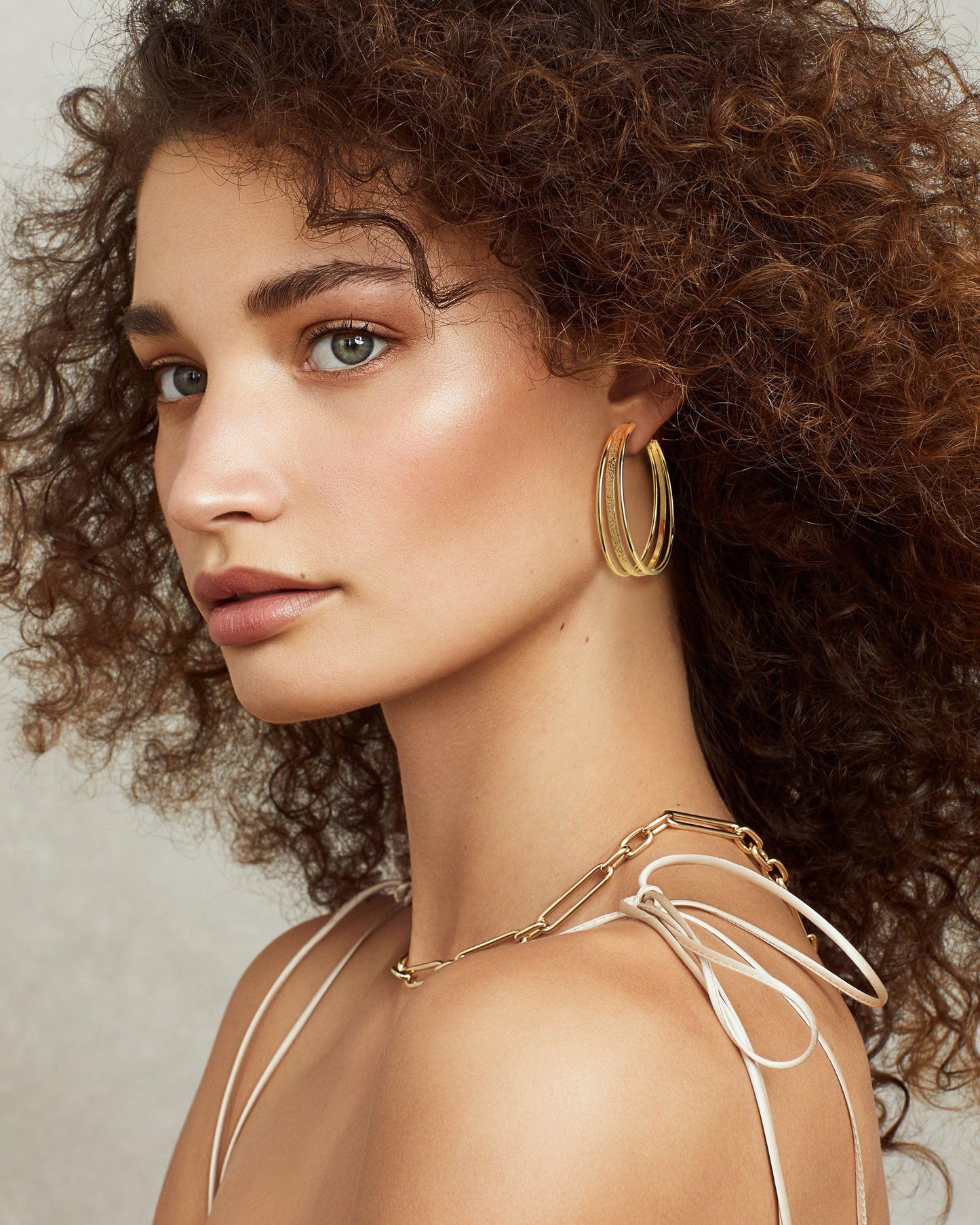 GLOQUAT 14K Gold Plated Large Hoop Earrings for Women Fashion Big Gold Triple Hoops Earrings for One Ear Hole Lightweight and Hypoallergenic Chunky Chic Earring Jewelry Gifts 50mm