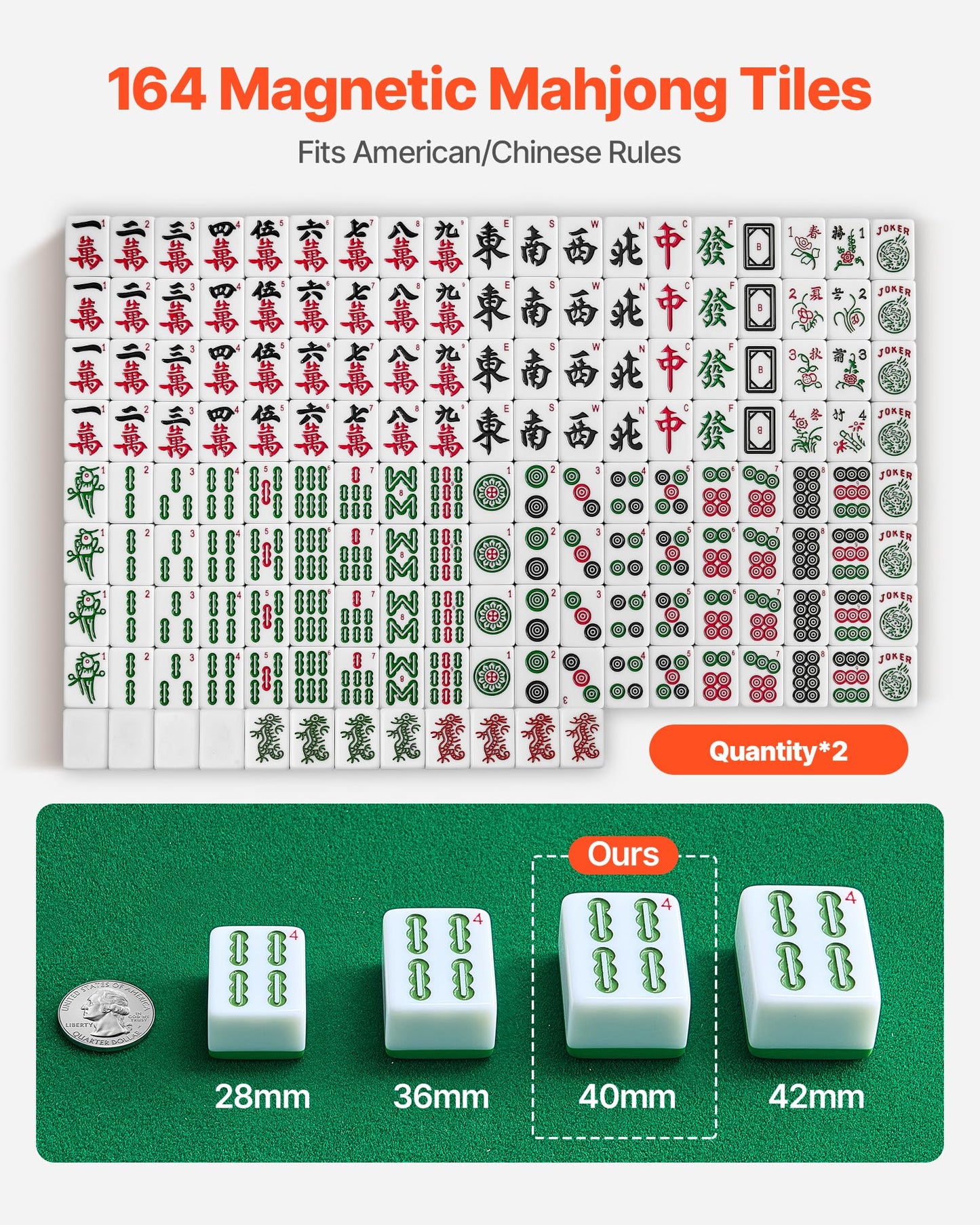 VEVOR Automatic Mahjong Table with Wheels, 2 Sets of 40 mm Tiles (164 Pcs), Roller Coaster Style Mahjong-Table, Foldable and Automatic Shuffler, for Home, Outdoor Leisure & Gifts for Mahjong Players