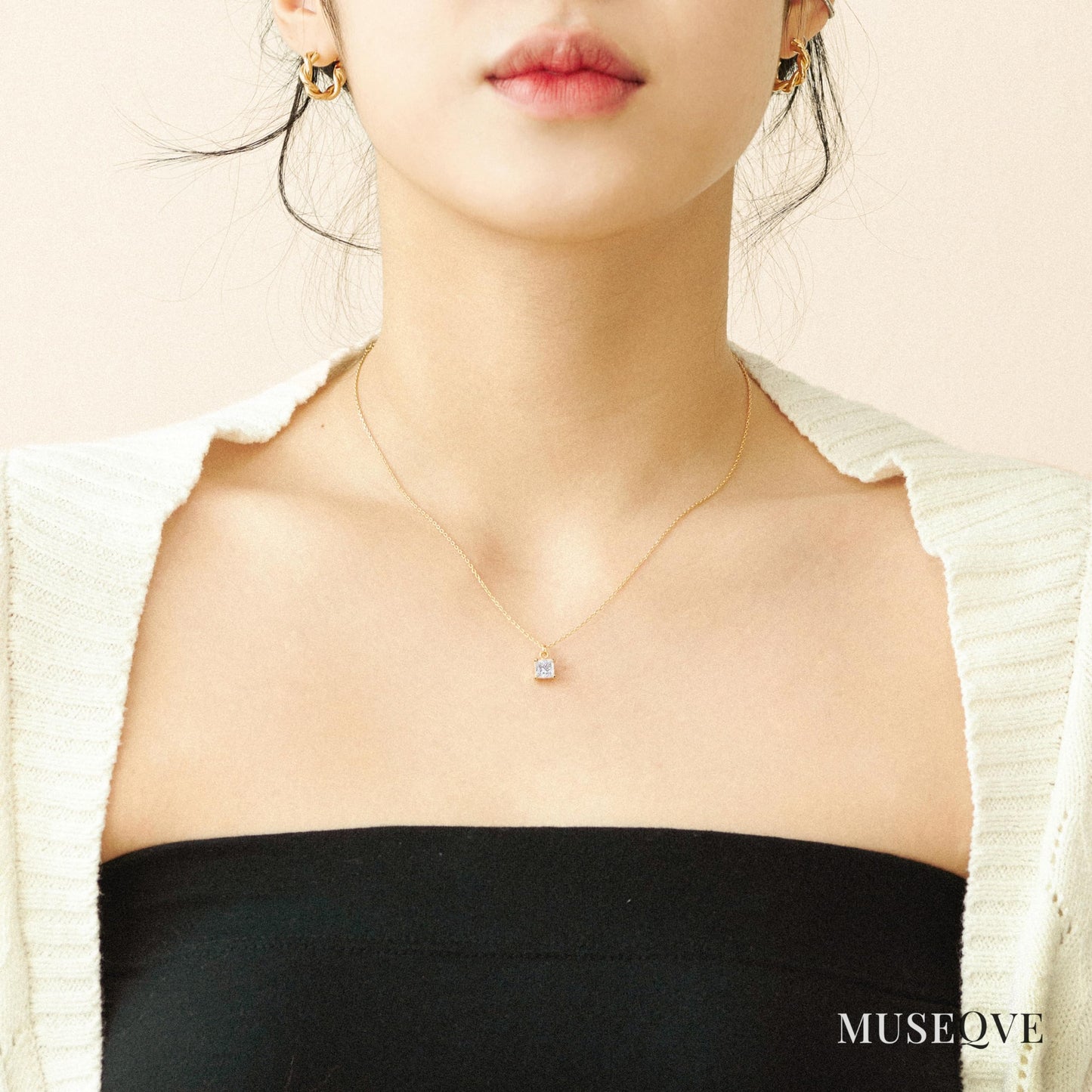 14K Gold Plated CZ Solitaire Necklace for Women • Princess Cut Square Rectangle Rhombus Cubic Zirconia Diamond Pendant Jewelry • Tarnish Free Adjustable Chain [CZN] (Rose Gift Box, Princess-Gold)