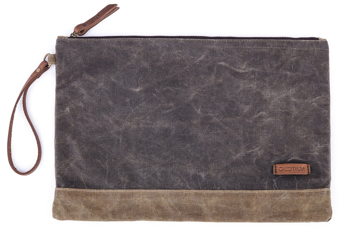 Gootium Waxed Canvas Zip Folio Pencil Pouch - Office Supply Zippered Makeup Bag Multipurpose File Folder - Size 13"x9.4", Olive Drab