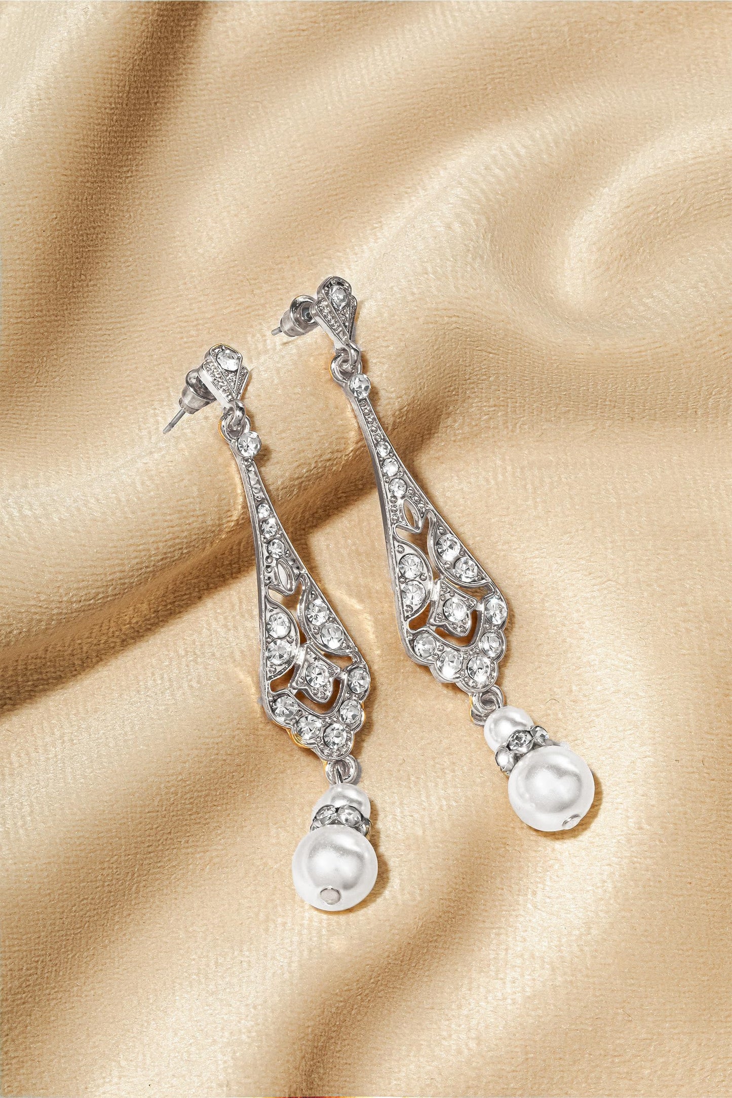 BABEYOND 1920s Vintage Wedding Pearl Dangle Drop Earrings Art Deco Gatsby Earrings (Style 5-Silver)