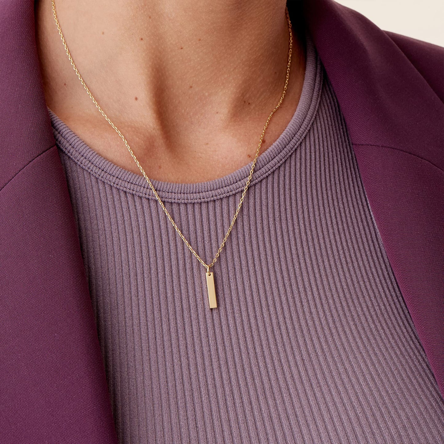 PAVOI Rhodium Plated Bar Necklace l Pendants for Women (White Plated, Bar)