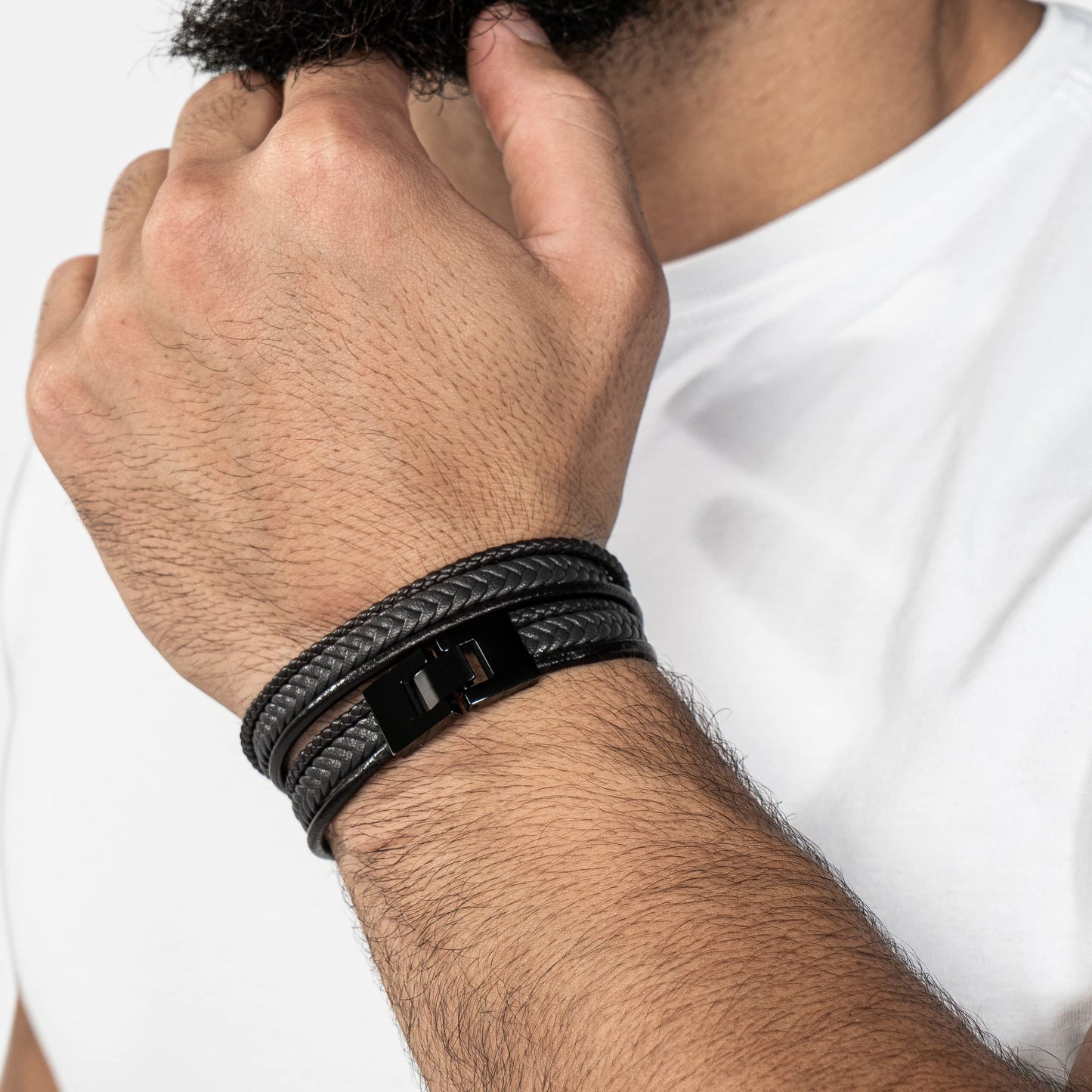 SERASAR 46cm Pulseras para Hombres Black Leather Bracelets for Men Brown Cowhide Gift Box Braided Bracelet Stainless Steel Jewelry Wrist Band Chain Rope Bangle regalo