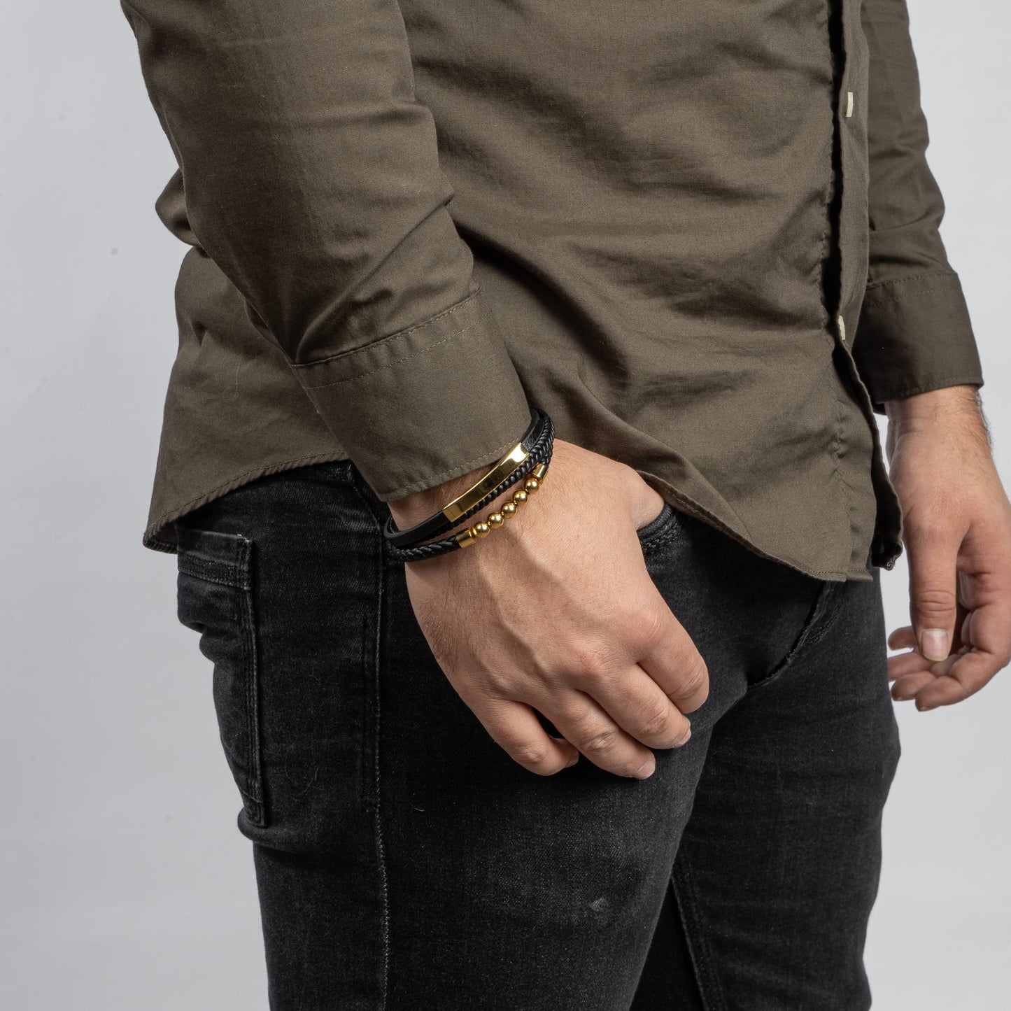 SERASAR Men's Gold Bracelet 17cm Leather Or Gift Box Braided Cowhide Adjustable Magnetic Clasp Multi Layer Wrap Jewelry Rope Male Men Magnet