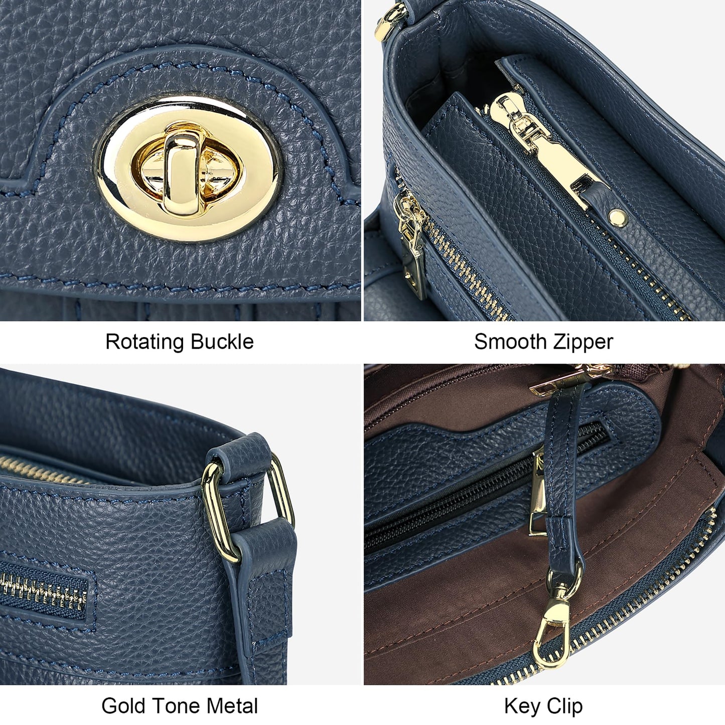 Over Earth Genuine Leather Crossbody Bags for Women Trendy Purses and Ladies Shoulder Handbags(O202E-2G Indigo Blue)
