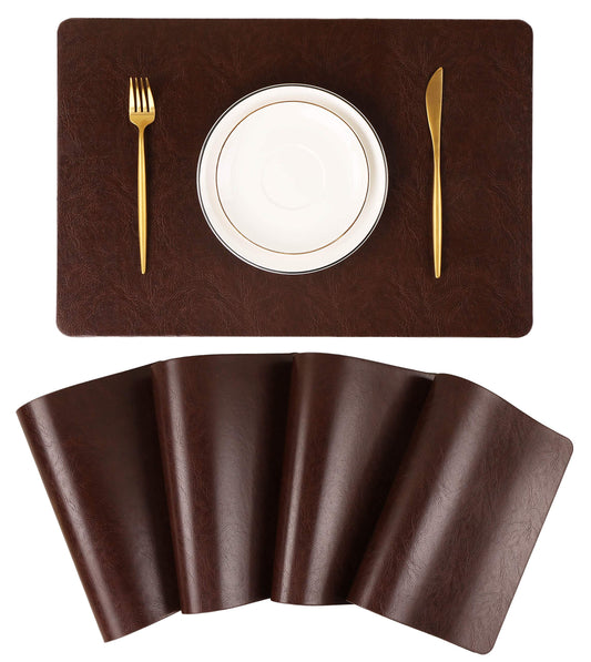 Faux Leather Placemats, Set of 4 PU Table Mats, Easy to Clean, Heat & Stain Resistant for Office Conference Table,Dinging Home Decor F Dark Brown