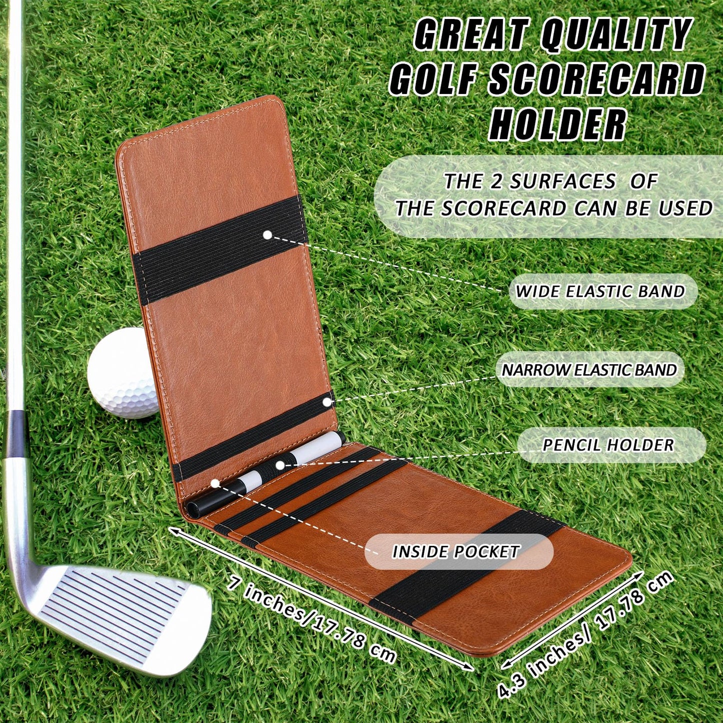 Honoson 4 Pcs Golf Scorecard Holder PU Leather Golf Yardage Book Cover Scorecard Book Score Cards Holder Protector Gift Accessories, 4.3 x 7 Inches(Brown)