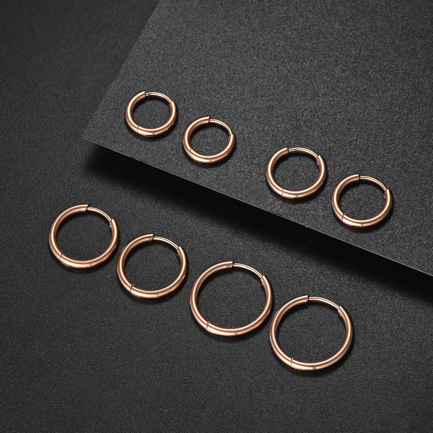 316L Surgical Stainless Steel Small Rose Gold Hoop Earrings 6mm 8mm 10mm 12mm Hypoallergenic Cartilage Hoop Earrings Helix Lobes Hinged Sleeper Earrings For Men Women