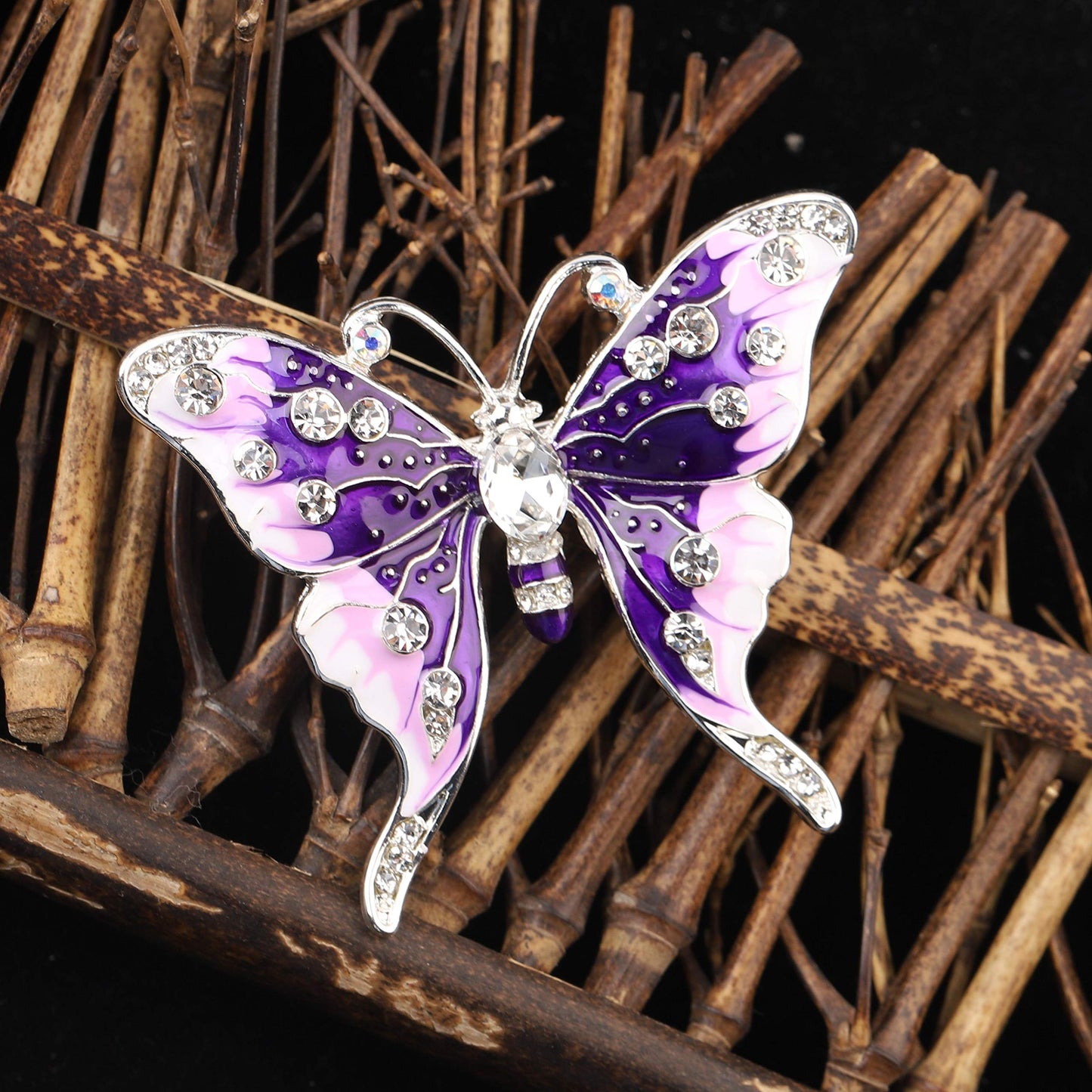 FEELMEM Crystal Rhinestone Butterfly Brooch Pin Blue Color Butterfly Brooches for For Women Wedding/Banquet/Birthday Party (purple)