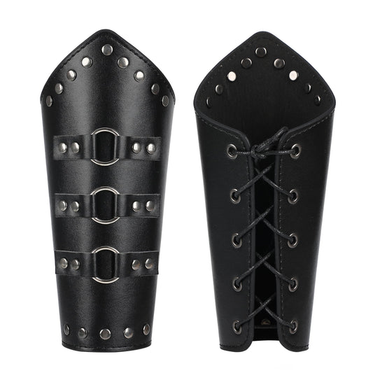 HHCSVJHS Unisex Medieval Leather Bracers with Adjustable Buckle Wristbands - Renaissance Arm Guards for Halloween Cosplay, Retro Battle Costume & Theme Parties (SH-black)