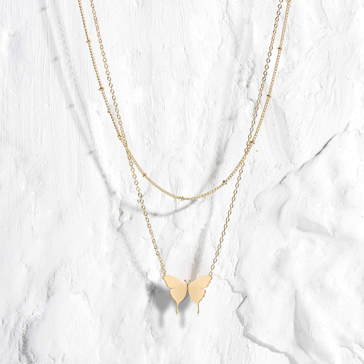 MEVECCO Gold Butterfly Necklaces Layered Choker Necklace for Women,18K Gold Plated Dainty Cute Handmade Jewelry