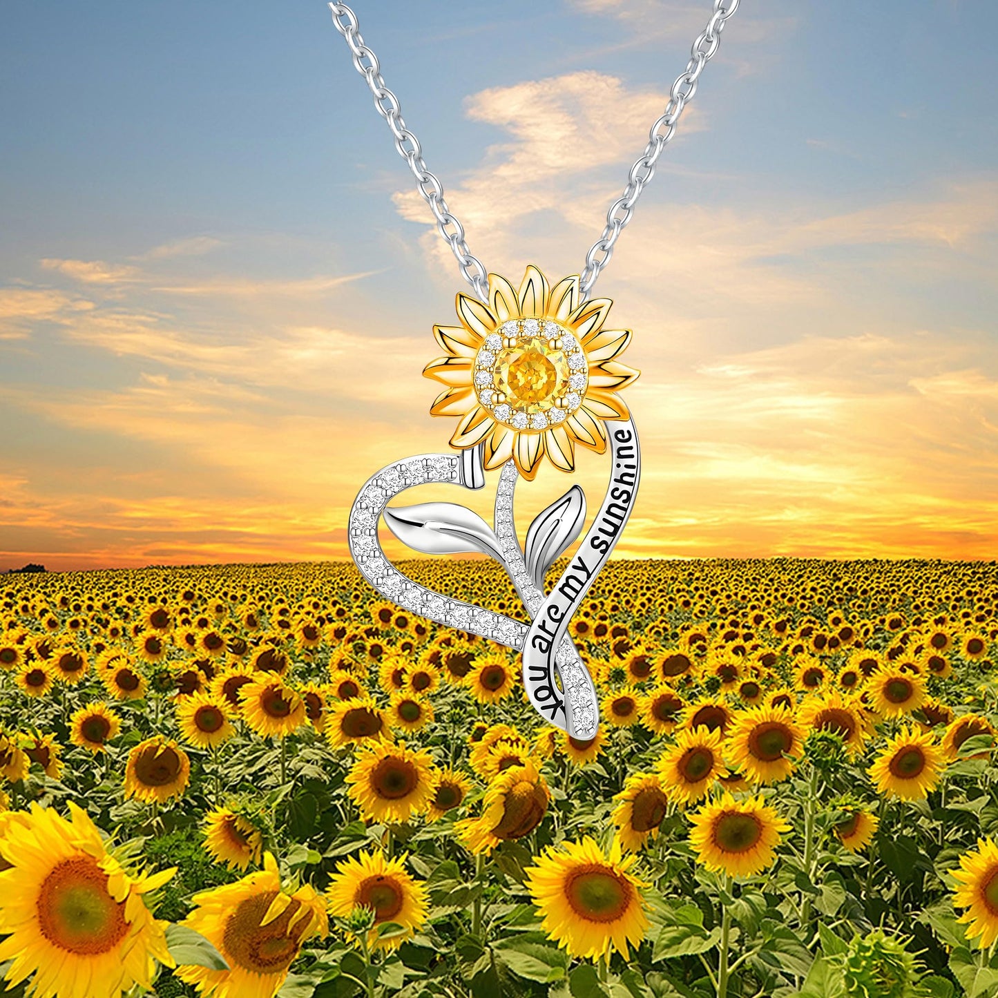 Jnrbecm Sunflower Necklaces for Women Anniversary Birthday Gifts for Women Wife Gifts for Her Sunflower Gifts You Are My Sunshine Necklace for Her Wedding Christmas Mom Mothers Day