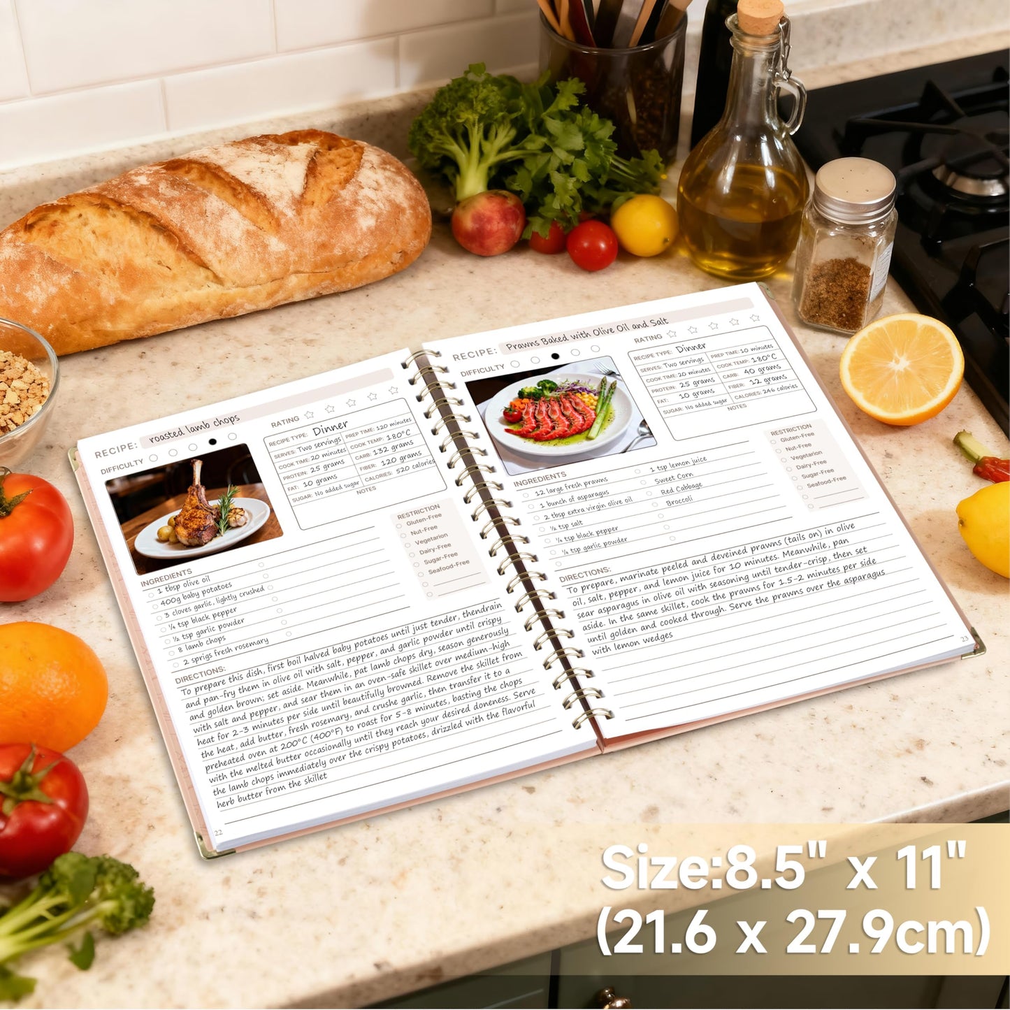 Blank Recipe Book to Write in Your Own Recipes, 8.5"x11" Mothers Day Blank Recipe Notebook for 140 Recipes, Personal Cookbook Hardcover Journal with Tab Sticker &Pocket for Culinary Cooking Light Pink