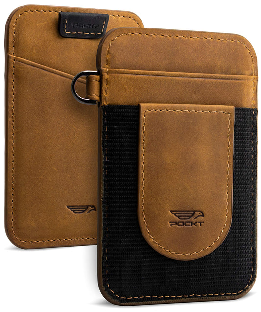 POCKT Card Holder Wallet For Men and Women - Slim Minimalist Front Pocket Wallet Elastic Credit Card Holder Genuine Leather RFID Blocking Card Case Wallets | Vintage Tan…