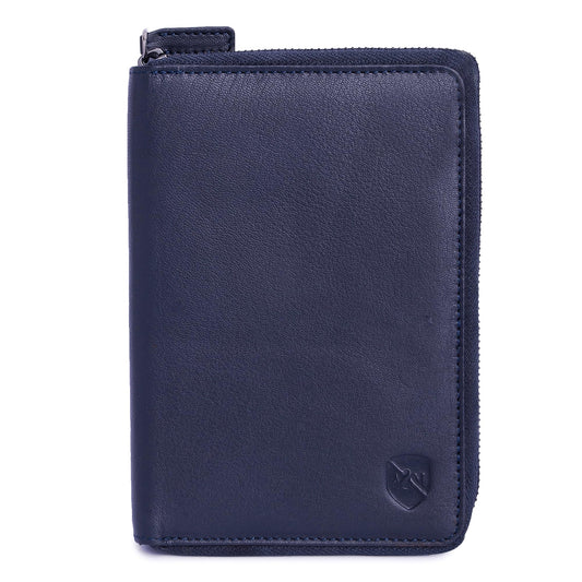 ALLEN & MATE 100% Leather Passport Holder for Travel RFID Blocking Passport Wallet for Men & Women - Zippered Compact Travel Document Organizer Fits Cash, Cards, SIM, ID and Tickets