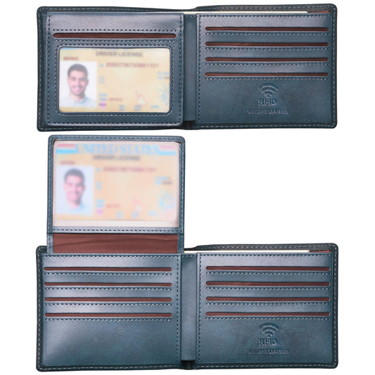 Travelambo Genuine Leather Wallet for Men with Gift Box - Handmade Bifold Stylish - Mens Wallets Rfid Blocking with 2 ID Windows
