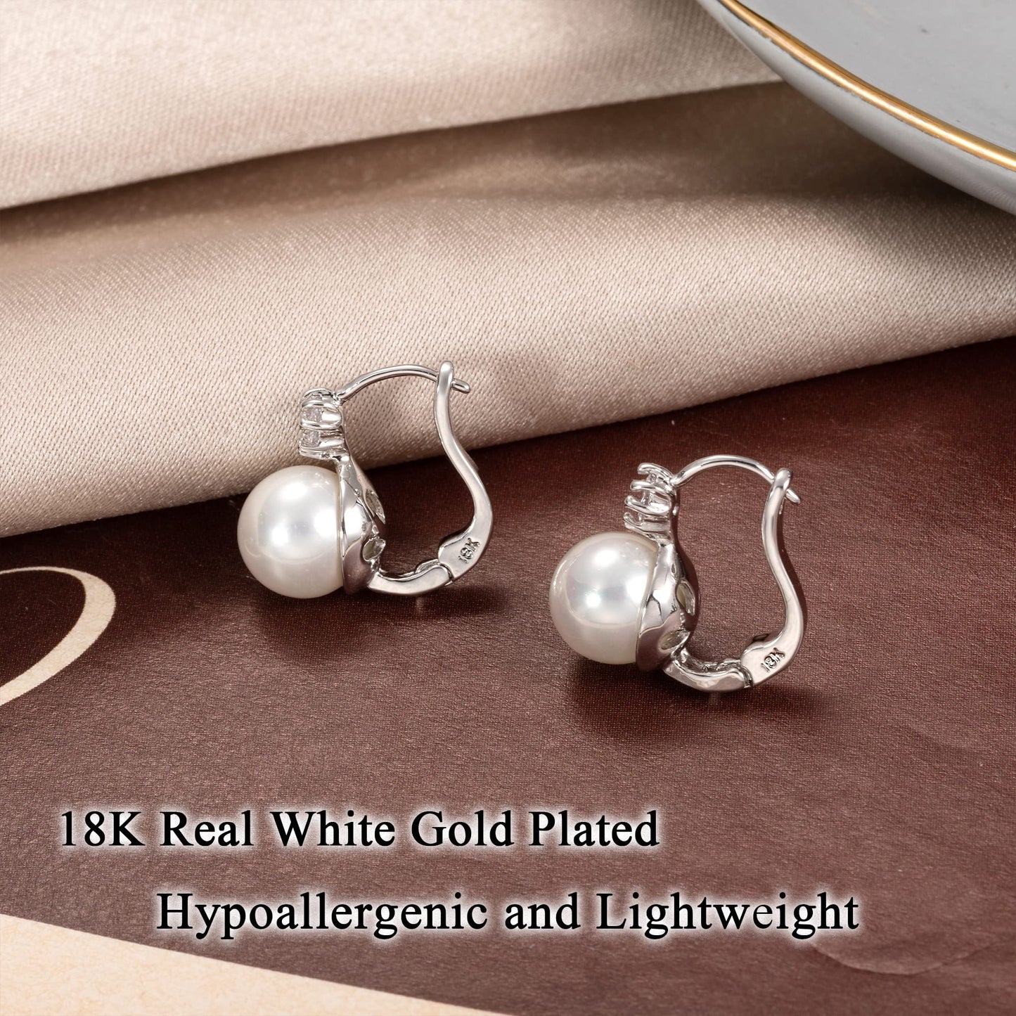 Pearl Earrings for Women 14K Gold Plated Hypoallergenic Pearl Earrings 5A Cubic Zirconia Dangle Earrings Elegant Jewelry (5-Silver)